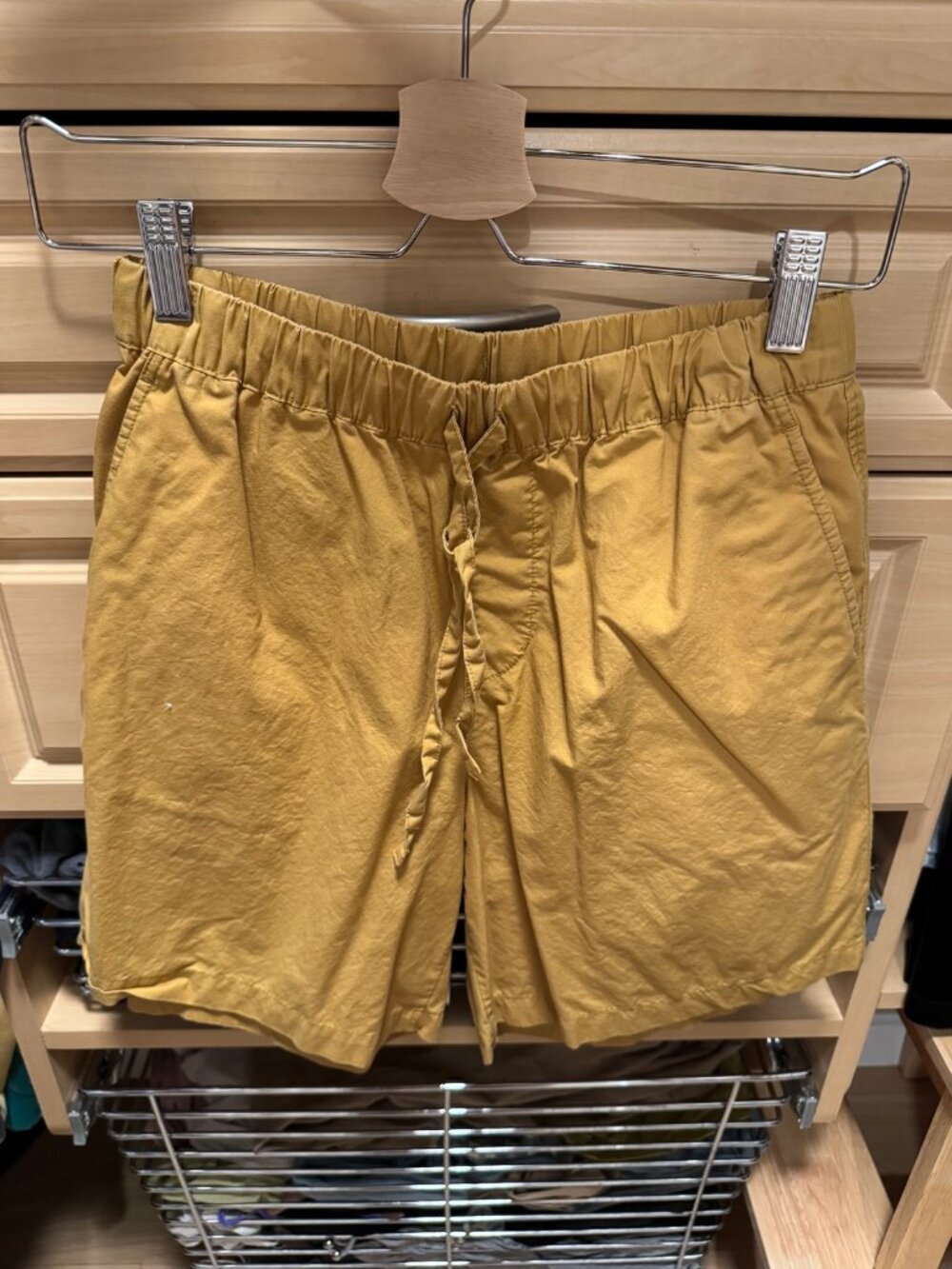 Mustard Yellow Elastic-Waist Drawstring Shorts